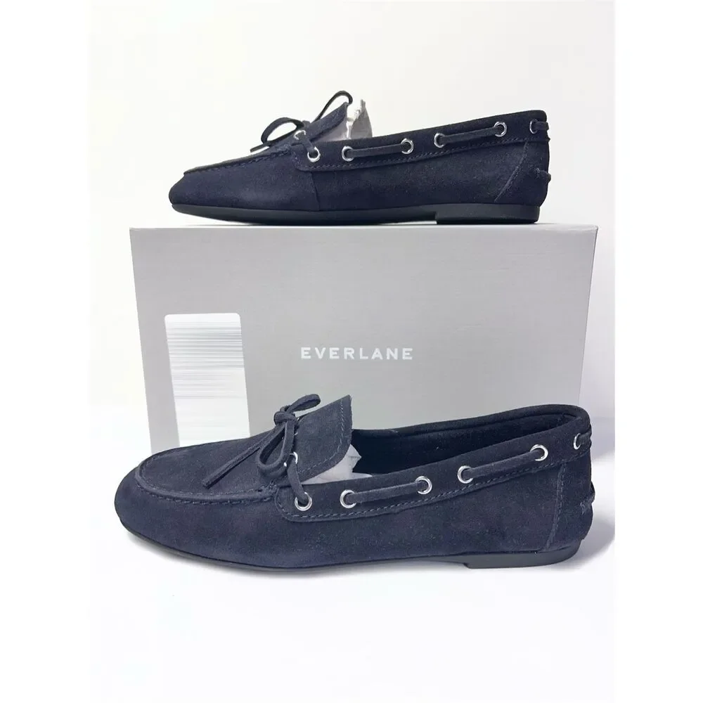 Everlane Dark Navy Suede Boat Shoes Womens Size 8 NWB Minimalist Loafers Flats